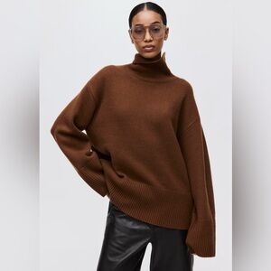 H&M Premium Selection Oversized Cashmere-Blend Turtleneck Sweater Brown Sz L NWT